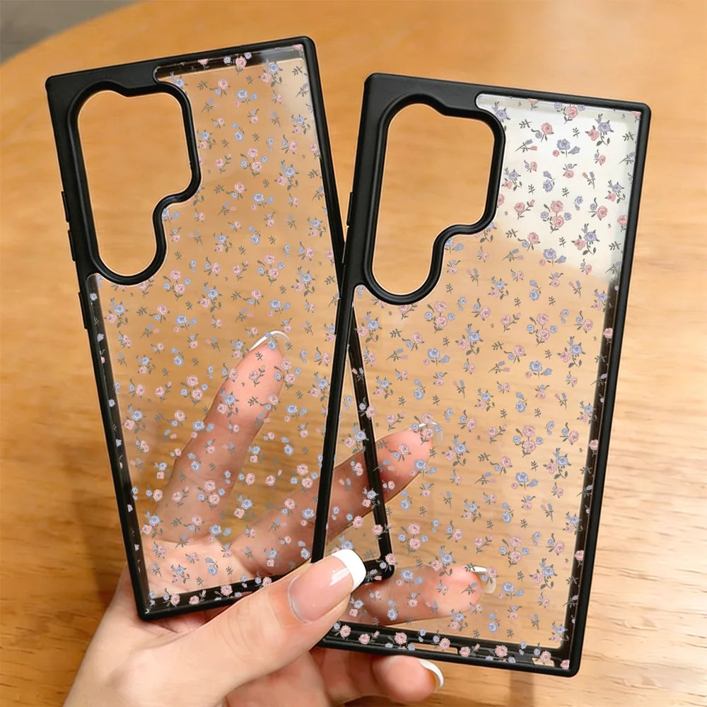 Floral Shockproof Phone Case For Samsung A16 A56 5G A55 A54 A36 A17 A15 A16 A07 S25 S26 Ultra S24 FE S23 Clear Hard Cover Fundas