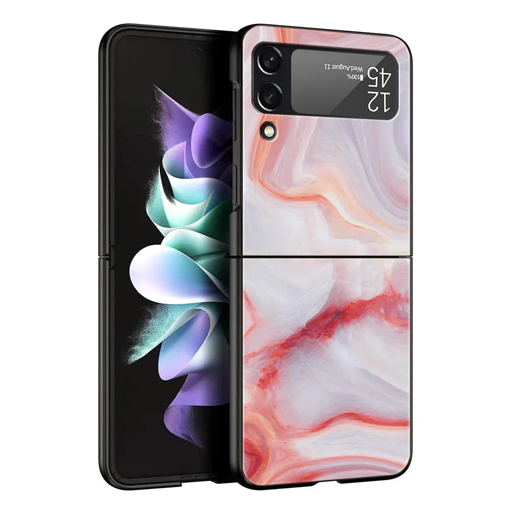 Vintage Marble Hard PC Phone Case For Samsung Galaxy Z Flip 7 6 5 4 Black Cover For Galaxy Z Flip 3 Foldable Fundas Shell Capas
