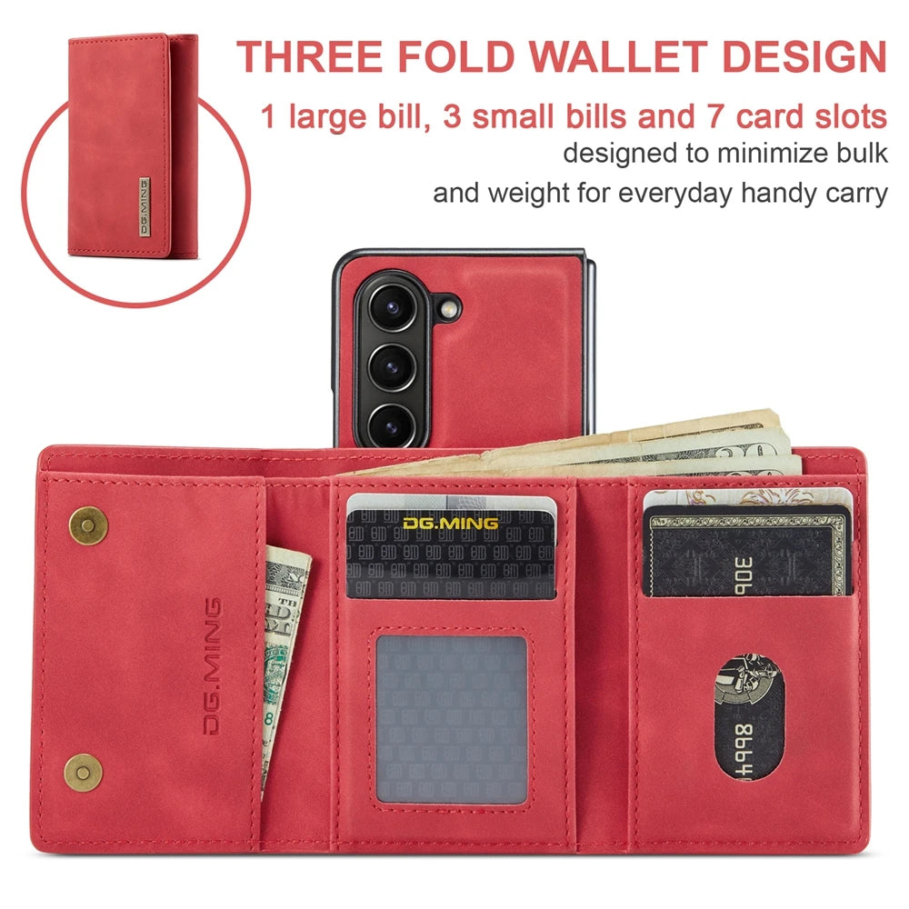 Kickstand Leather Wallet Case Magnetic Phone Case for Samsung Galaxy Z Fold 7 6 5 4 3 Phone Cover Tri-fold Cards Bag Back Shell