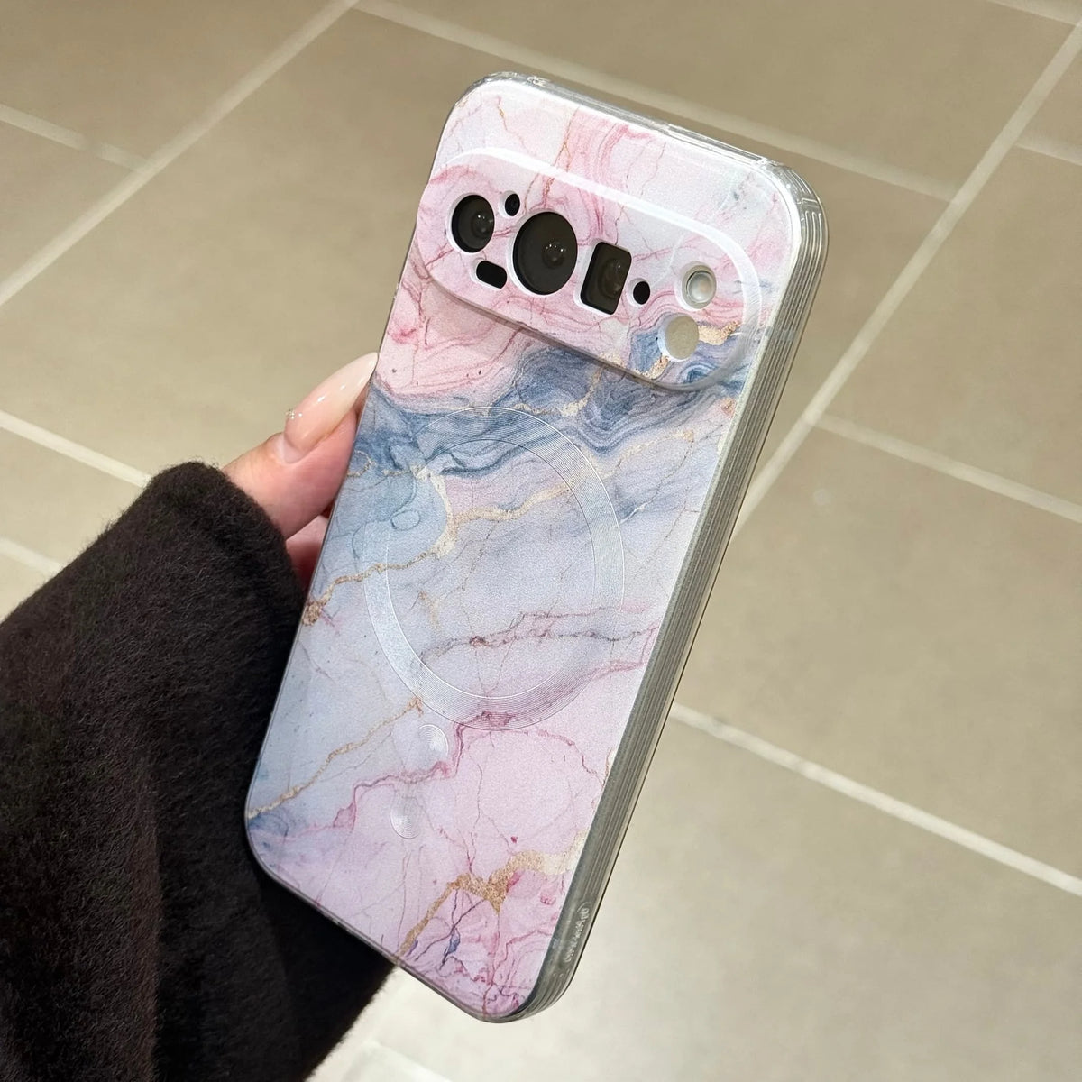for Google Pixel 9 Pro XL Pixel 10 Pro XL Rope Strap Pendant Fold Phone Case Marble Patterned Shockproof Magnetic Soft Cover