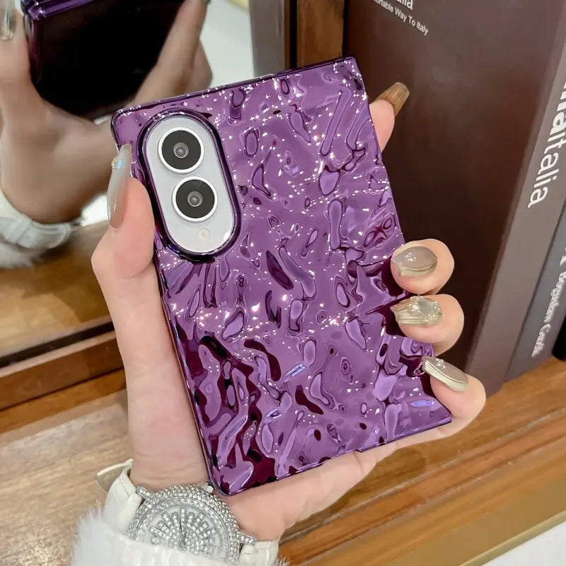 Unique Water Ripple Wrinkles Plating Case For Samsung Z Fold 8 Ultra Fold8 Wide Galaxy Z Fold 7 6 5 4 Slim Mat Shockproor Cover