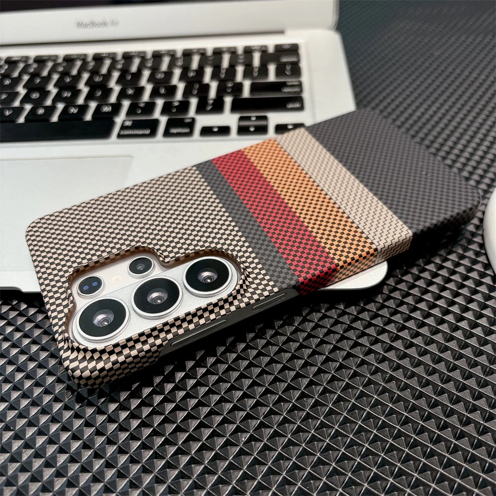 Luxury Carbon Fiber Wireless Charging For Magsafe Case for Samsung Galaxy S26 Ultra S26 Plus Alloy Lens Protection Hard Cover