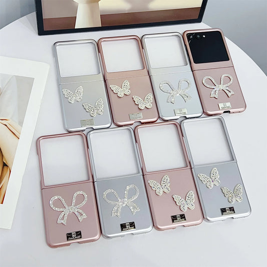Ins Korean Luxury Rhinestones Butterfly Bow Star Chain Phone Case for Motorola Razr 60 Ultra 50Ultra Razr 40 Ultra Back Cover