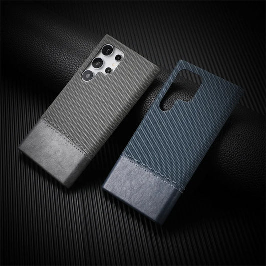 For Samsung Galaxy S23 S24 S25 Ultra Personalised Nylon Fabric Stitched With Leather Case Frameless Cooling Shockproof PC Cover