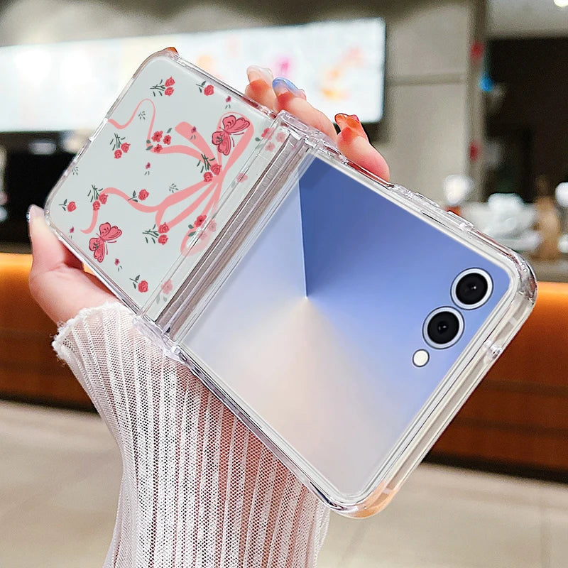 Colorful Bowknot Patterned Phone Case For Samsung Galaxy Z Flip 7 FE 6 5 4 3 5G Folding Hard PC Clear Cover For Samsung Z Flip6