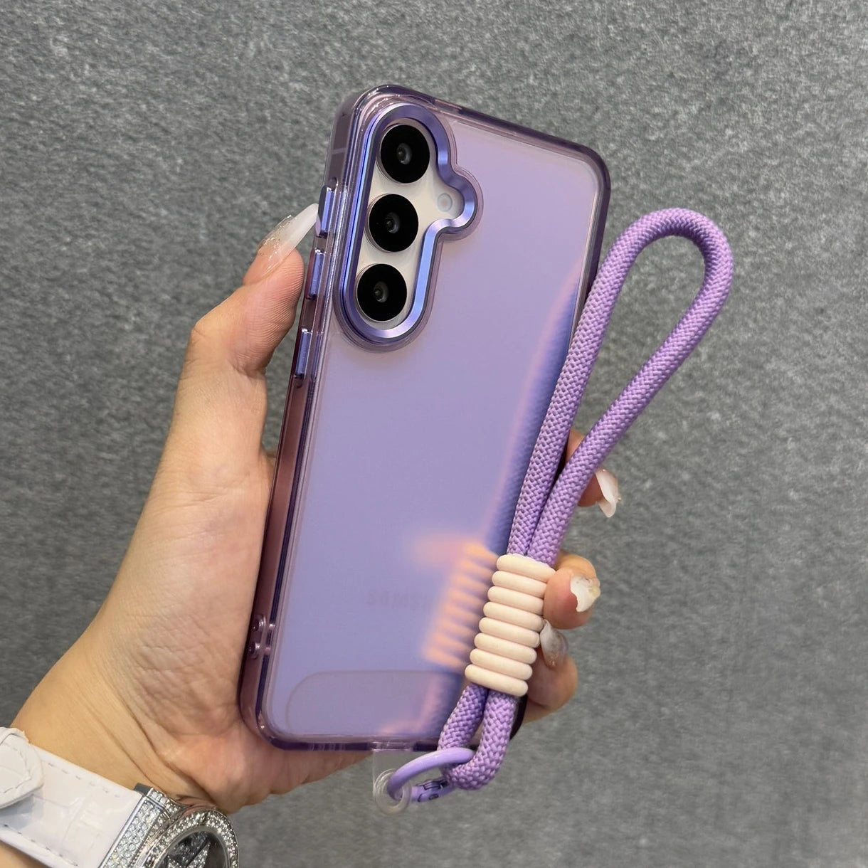 Aurora Matte Wrist Strap Case for Samsung Galaxy S26 S25 Ultra S24 S23 FE S22 Plus A55 A56 A16 A54 A35 A15 Lanyard Hard Cover