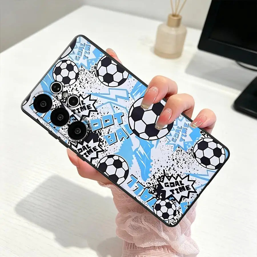 Cartoon Soccer Seamless Phone Cover Case for Samsung Galaxy S26 Ultra S25 Plus S26+ S25+ S10 S9 S24+ S23 Note 20 8 9 10 S20 S21