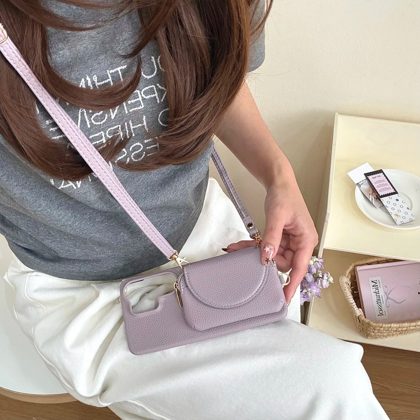 Crossbody Long Lanyard Leather Cards Bag Case for Samsung S26 Ultra S25 S24 Plus A17 A07 A57 A37 Built in Makeup Mirror Cover