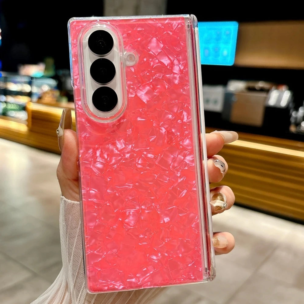 Gradient Colorful Shell Pattern Case For Samsung Galaxy ZFold 7 ZFold6 ZFold5 Strong Magnetic Central Axis Shockproof Hard Cover