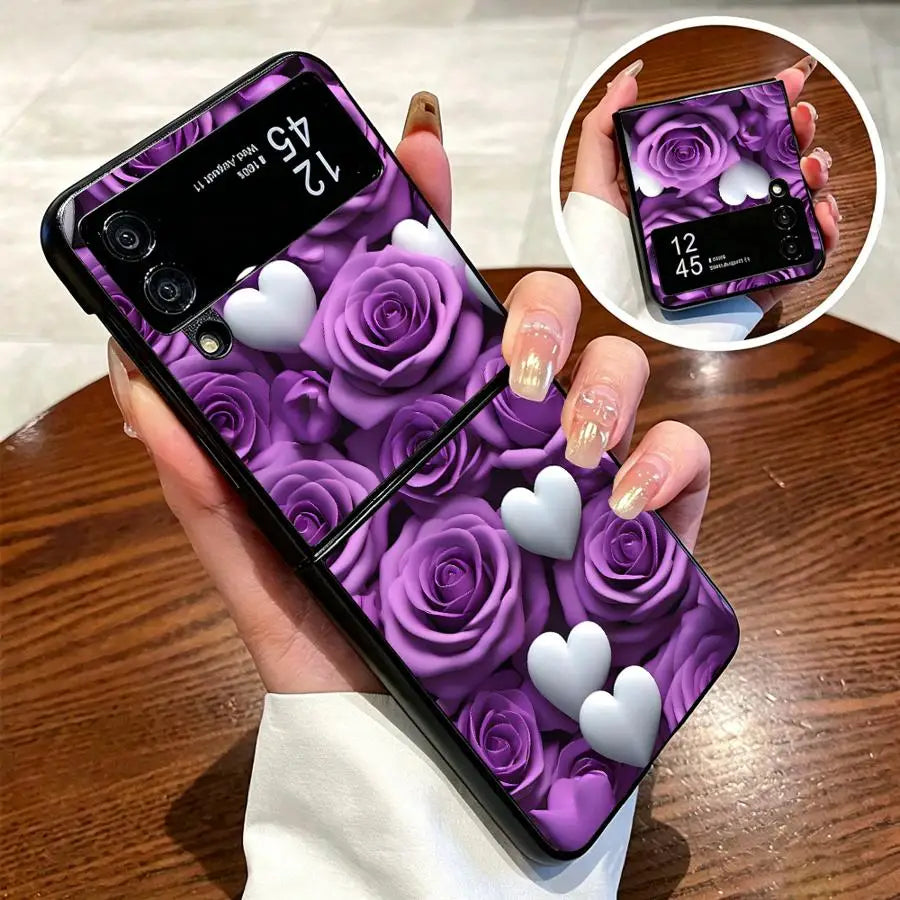 Phone Cover Case for Samsung Galaxy Z Fold 7 6 5 4 3 Z Flip 7 6 5 4 3 Brilliant Purple Roses