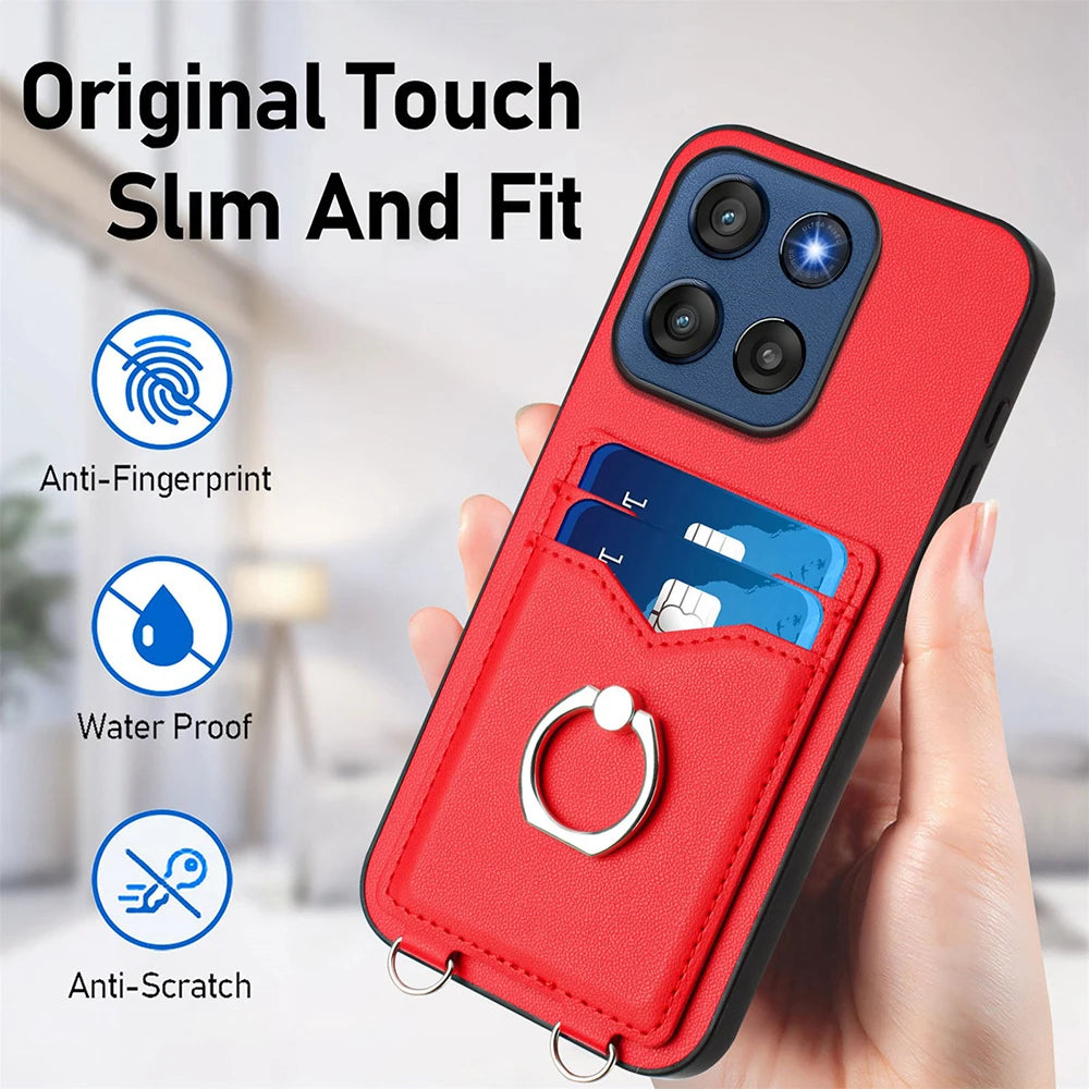 Ring Holder Case For Moto Edge 60 Fusion 60S 50 Neo X50 Ultra Pro G34 G35 G45 G55 G85 G Stylus 5G Crossbody Strap Leather Cover