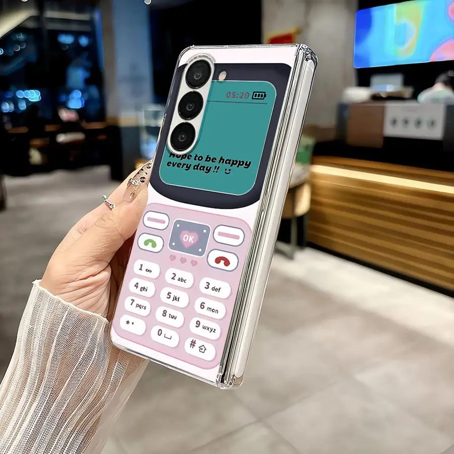Case for Samsung Galaxy Z Fold 7 6 5 4 3 ZFold5 ZFold6 ZFold3 ZFold7 ZFold4 Back Phone Cover Retro Phone Pattern