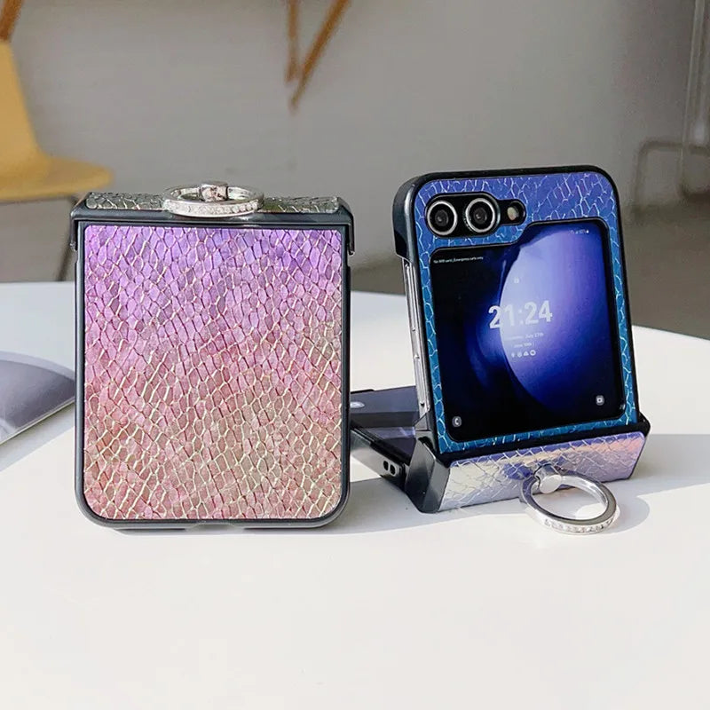 Fashion Gradient Color Cute Ring Phone Case For Samsung Galaxy Z Flip 5 4 3 Flip4 Flip3 Flip5 5G Leathers Hinge Protective Cover