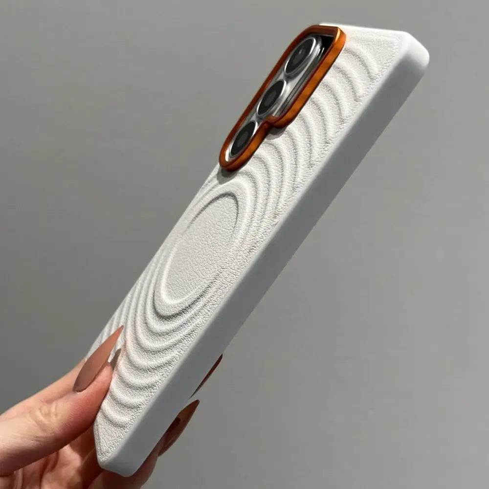Luxury Water Ripple Leather Pattern for Magnetic Case for Samsung Galaxy S26 Ultra S25 Edge S24 Ultra Orange Lens Frame Cover