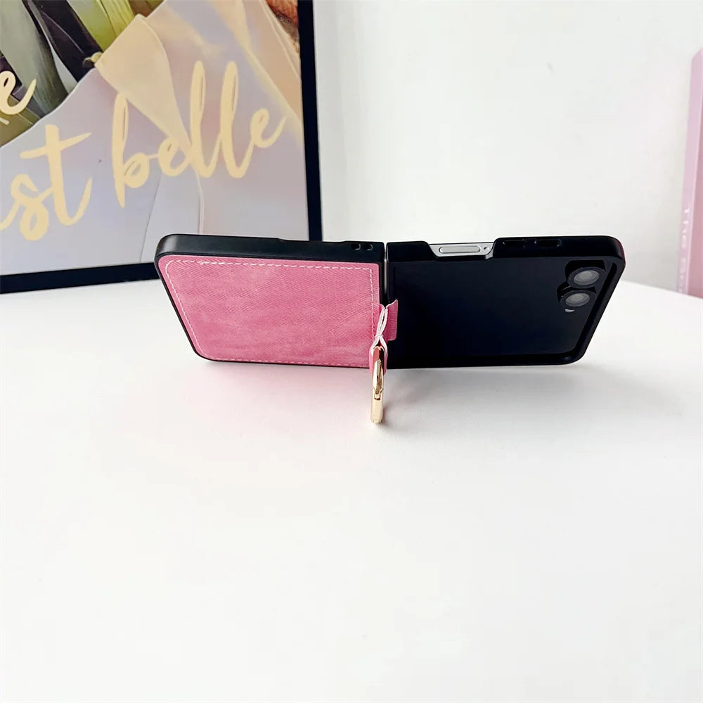 Leather Cowboy Pattern Phone Case for Samsung Galaxy Z Flip 7 6 5 4 3 Flip7 FE ZFlip7 ZFlip6 Hard Back Cover with Ring Bracket