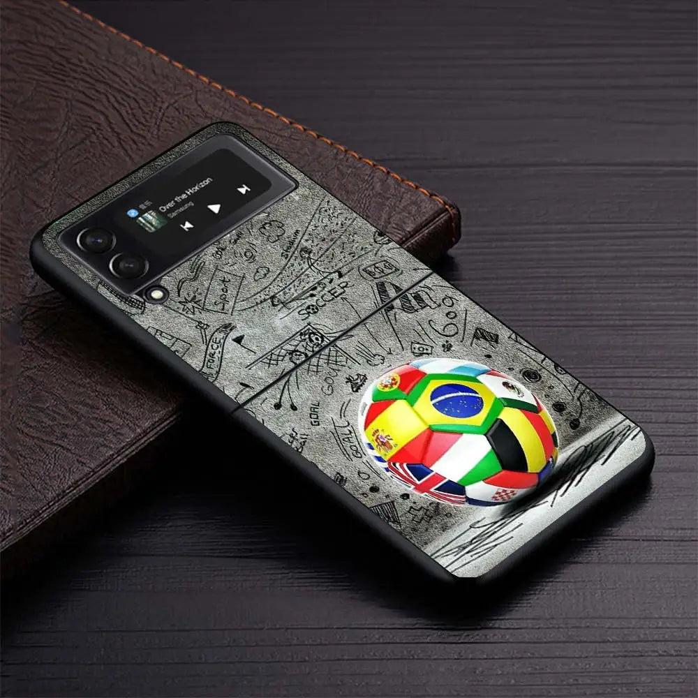 Football Soccer Ball Design Phone Case For Samsung Galaxy Z Flip3 Flip4 Flip5 Flip6 Flip7 For Z Flip 7 6 5 4 3 5G Hard Folding C
