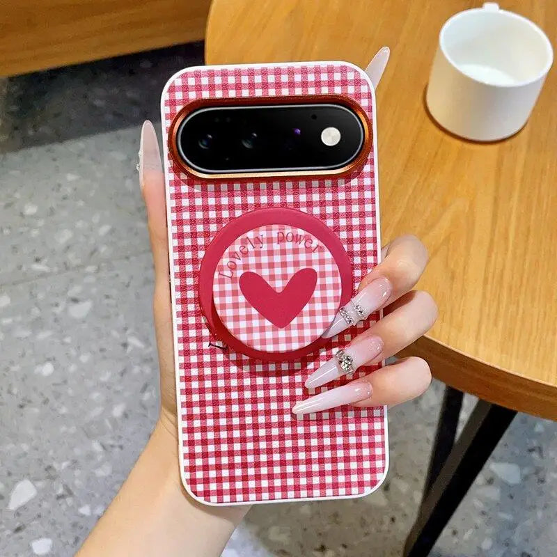 Fashion Aesthetic Gingham Print For Magsafe Case For Google Pixel 11 10 9 Pro XL 10A 9A Metal Lens Frame Shockproof Cover Funda