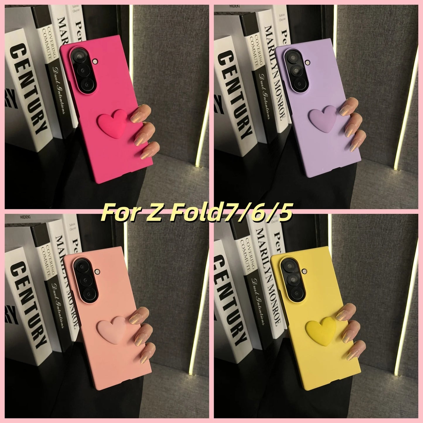 Ins Cute Simple 3D Love Heart Solid Color Phone Case for Samsung Galaxy ZFold7 Z Fold 6 Z Fold6 Z Fold5 Shockproof Back Cover