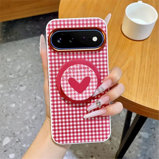 Fashion Aesthetic Gingham Print For Magsafe Case For Google Pixel 11 10 9 Pro XL 10A 9A Metal Lens Frame Shockproof Cover Funda