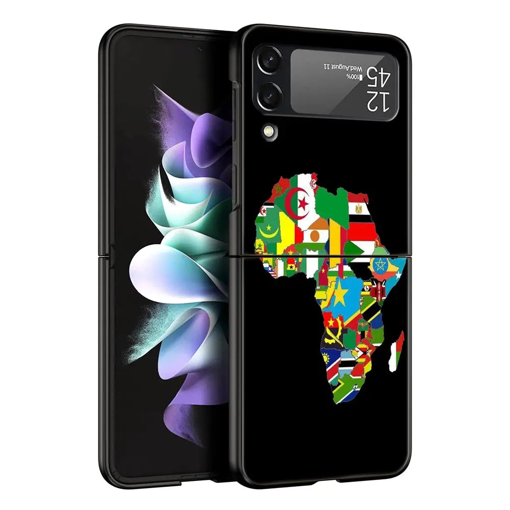 Africa Map Geography Painted Phone Case For Samsung Galaxy Z Flip 6 5 4 3 Shell For Samsung Z Flip3 Flip4 Flip5 Hard PC Cover