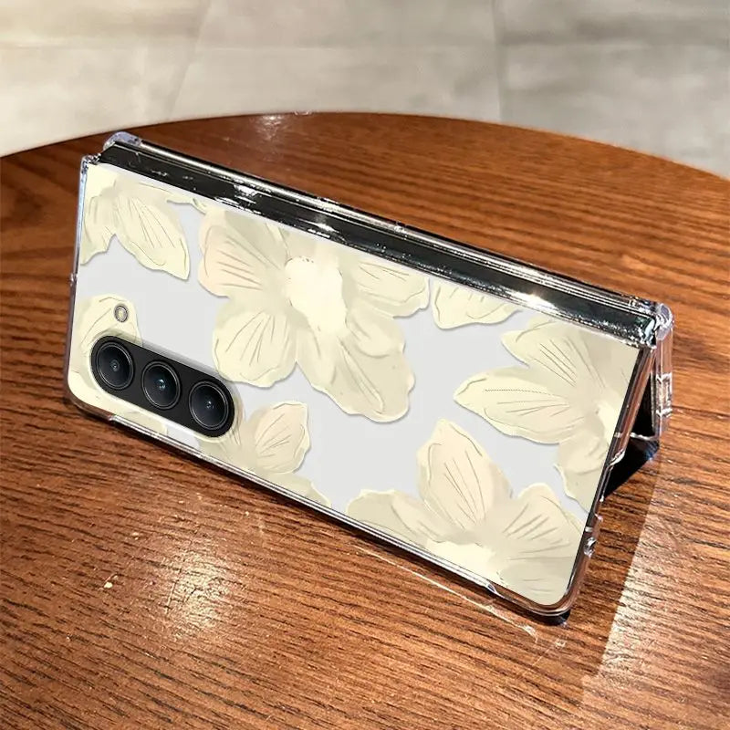 Pink Flower Pattern Phone Case For Samsung Galaxy Z Fold 7 Z Fold 6 5 Z Fold 4 3 2 Z Fold SE W25 Shockproof Protection Cover