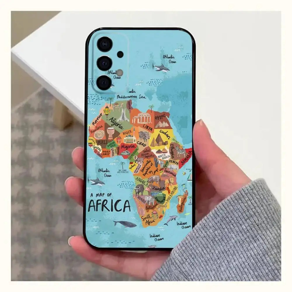 Africa Map Geogra Phone Case For Samsung Galaxy A20,A21s,A22,A31,A32,A52,A53,A72,73,A80,A91 Soft Black Cover