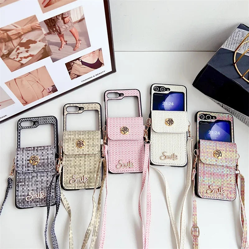 Crossbody Leather Wallet Phone Case for Samsung Galaxy Z Flip 6 5 4 3 Flip6 Flip4 Flip4 Flip3 with Card Holder Protective Cover