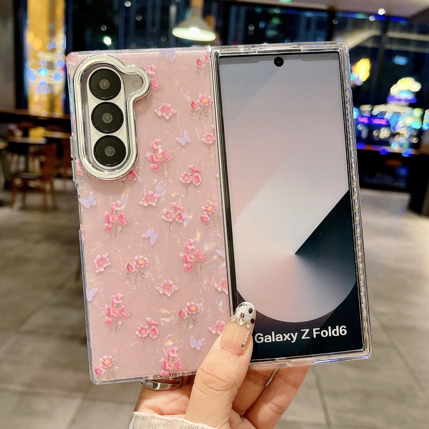 Laser Shell Pattern Flower Cases For Samsung Galaxy Z Fold 6 Glitter Cover For Samsung Z Fold 5 zfold4 zfold3 Hard Back Shell