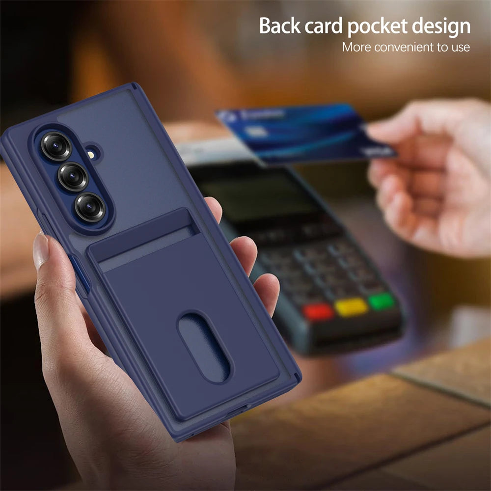 Shockproof Acrylic Card Bag Case For Samsung Galaxy Z Fold 7 5G Tempered Glass Screen Protector Magnetic With Hinge Back Cover