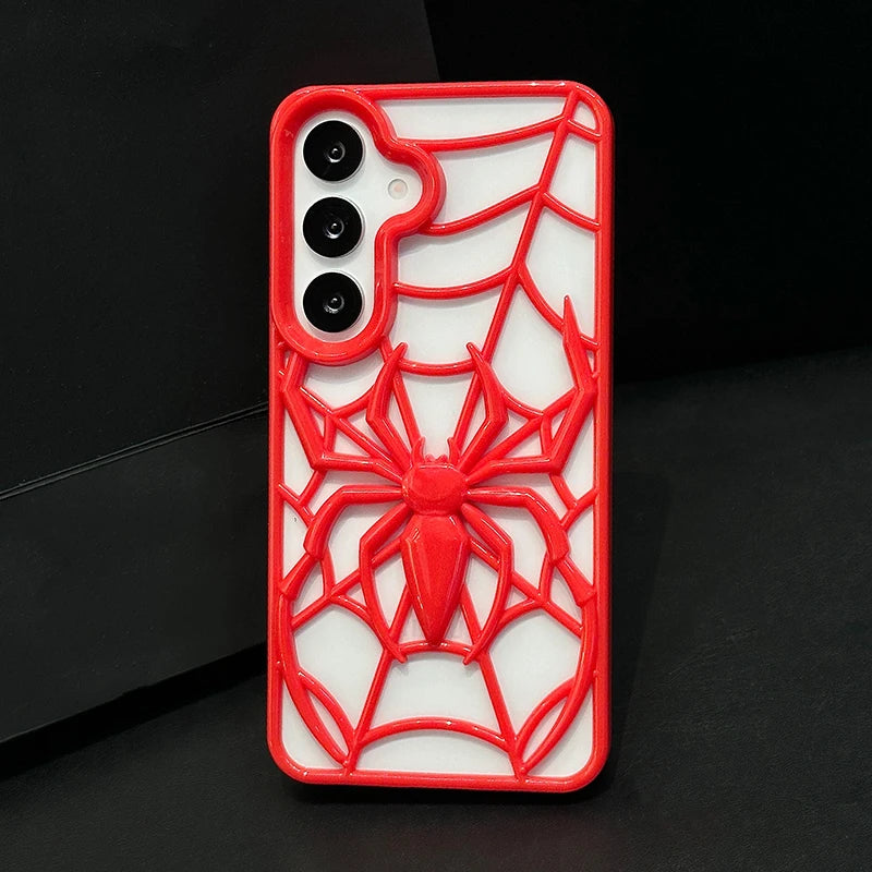 Funny 3D Hollow-out Spider Phone Case For Samsung Galaxy S25 S24 S23 S22 Ultra Plus S23FE S24FE Heat Dissipation Back Cover