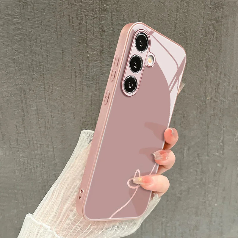 Line heart-shaped electroplated glass phone case suitable for Samsung GalaxyS26 S25 S24 S23 S22 S20S11S10FE/Ultra/Plus anti drop