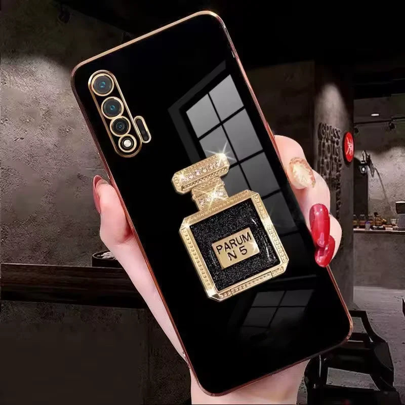 Perfume Bottle Folding Makeup Mirror Phone Case for Samsung S25 S24 Ultra S23 Plus S22 S21 S20 Fe Note 20 10 Pro Lens Soft Case