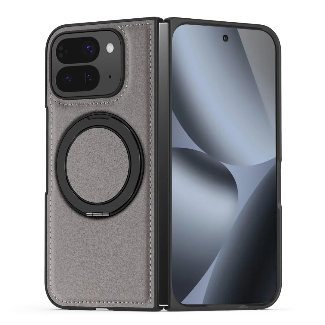 Embossed PU Leather Case For Google Pixel 10 Pro Fold Magnetic 360° Rotation Metal Stand Comfort Grip Case Cover