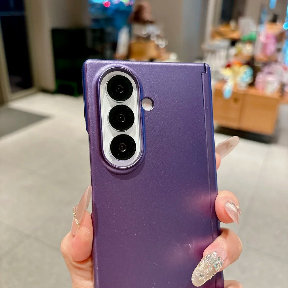 Skin Feel Metallic Paint Hinge Protection Phone Case For Samsung Galaxy Z Fold 7 6 5 4 Solid Color Shockproof Back Cover