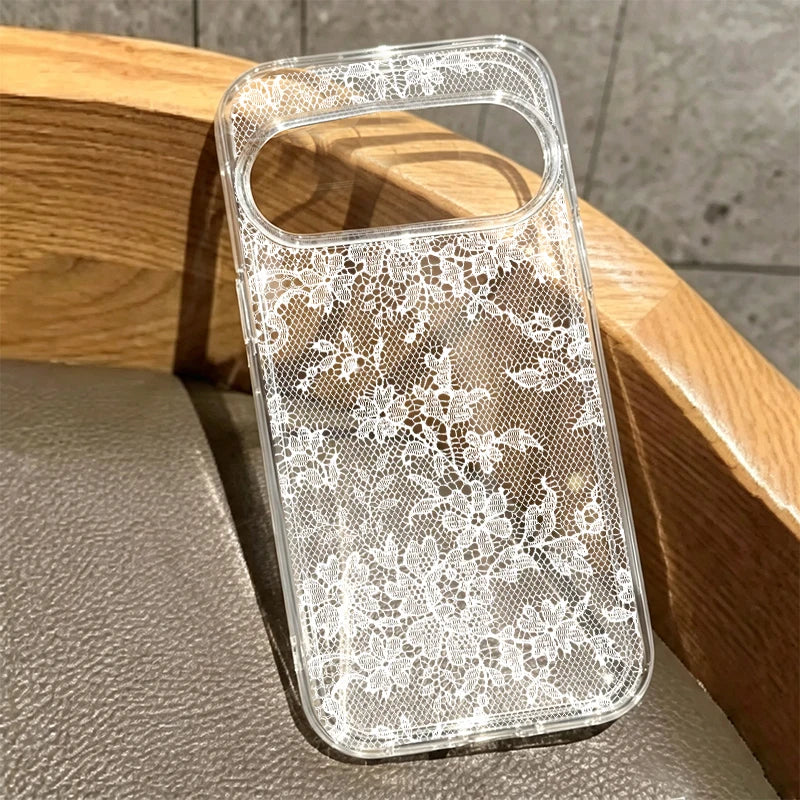 For Google Pixel 11ProXL Luxury White Black Lace Floral Phone Case for Google Pixel 11 Pro XL 6 7 8 9 10 Pro 6A 7A Clear Cover