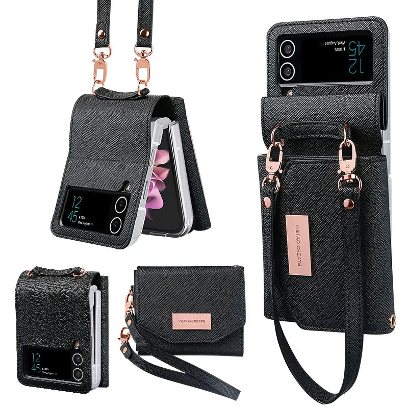 Lanyard Holster Card Case For Samsung Galaxy Z Flip 7 6 5 4 3 Handheld Wristlet Wallet Purse Cover For Z Flip3 Flip4 Flip5 Flip6