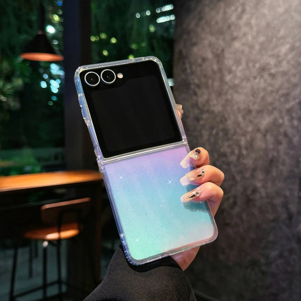 Rainbow gradient Sparkling protection cover for girls to use For Samsung Z Flip7  Flip6 Flip5 foldable anti-drop phone case