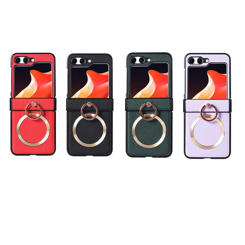 Grain Of Cloth Diamond Ring Bracket Case for Samsung Galaxy Z Flip 3 4 5 6 7 ZFlip 7 Flip 7FE Finger Ring Magnetic Stand Cover