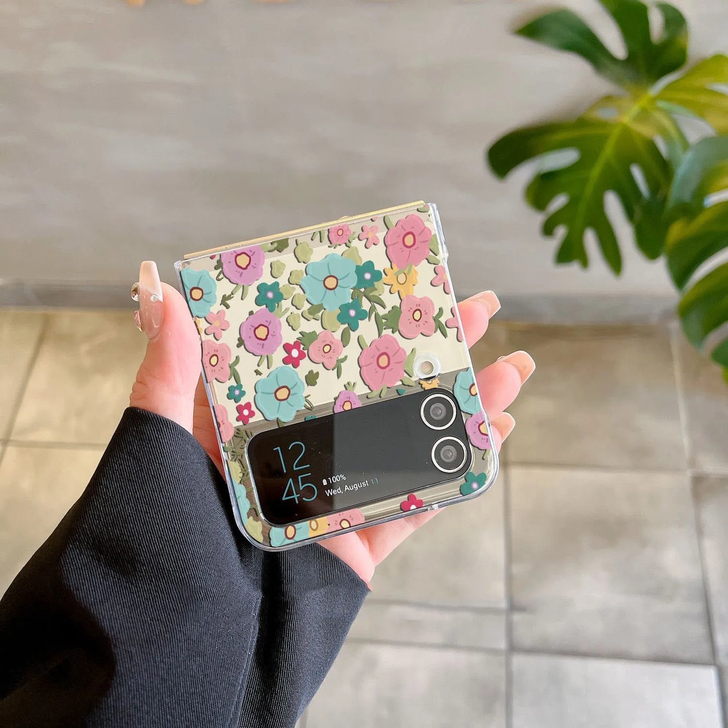 Ins Flower Transparent Phone Case For Samsung Galaxy Z Flip 6 7 ZFlip 5 Hard Clear Folding Cover for Samsung ZFlip 7FE 4 3 Shell
