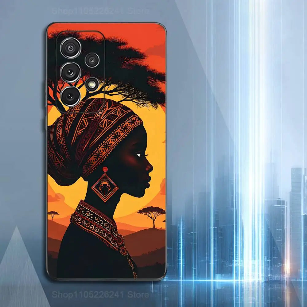African Black Beauty For Samsung S9,S10,S20,S10,S21,S25,S24,S23,Ultra,FE,Plus,Lite,Soft Silicone Black Case