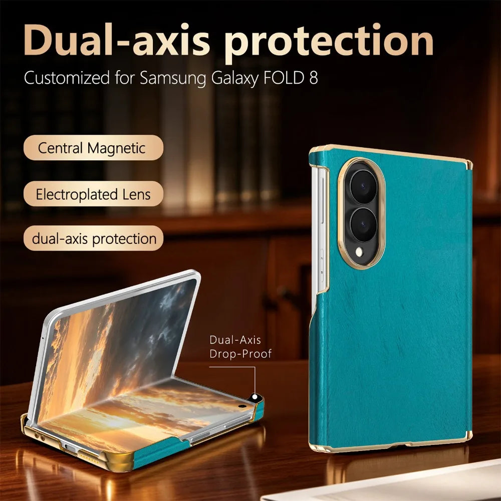 Luxury Velvet Leather for Magsafe Magnetic Case for Samsung Galaxy Z Fold 8 Ultra 7 6 Plating Lens Dual-axis Hinge Protect Cover