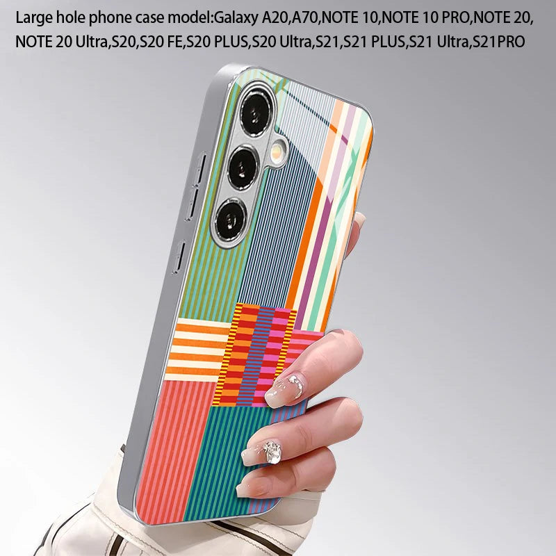 Color Stripe Pattern 2D Phone Case for Samsung S26 S25 S24 S23 S22 S21 S20 A56 A36 A16 - Electroplated Glass Protective Cover