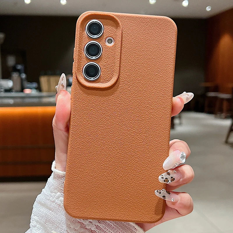 Leather Texture Soft TPU Case For Samsung Galaxy S24 S23 FE S25 S22 Ultra A15 A16 A25 A34 A35 A56 A53 A54 A55 A26 5G Phone Cover
