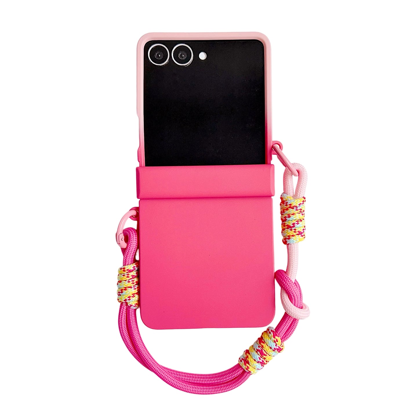 Korean Cute Gradient Color Phone Case For Samsung Galaxy Z Flip 7 6 5 4 3 ZFlip7 Flip6 5G Anti-lost Hand Strap Holder Back Cover