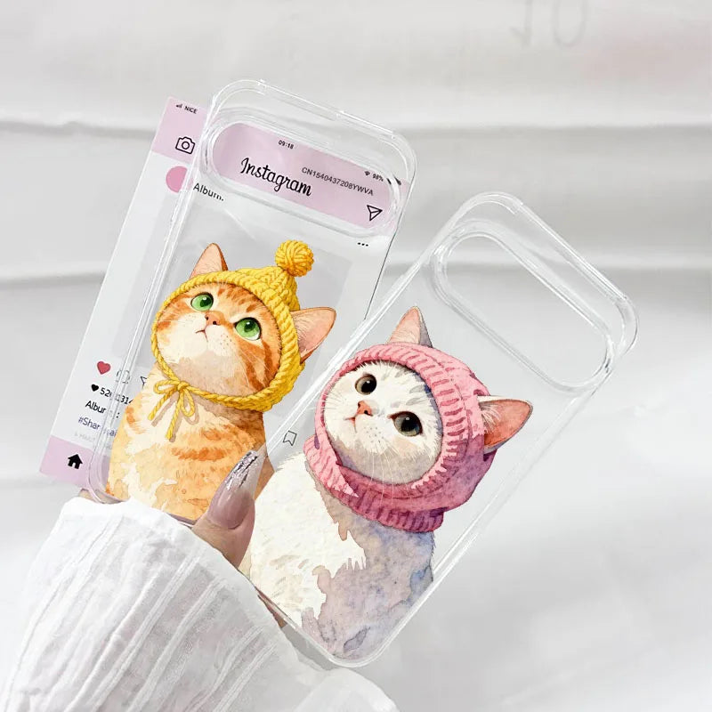 INS Korea Cute Pink Cat Pattern Phone Case For Google Pixel 10 9 Pro XL 8 Pro 6 7 8A 7A 5G Lovely Transparent Soft TPU Cover Bag