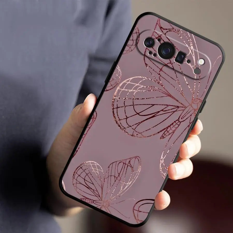 Pink Metallic Flowers Funda Phone Cover Case for Google Pixel 10A 7a 6a 10 9 Pro XL 9a 6 7 8 Pro 8a