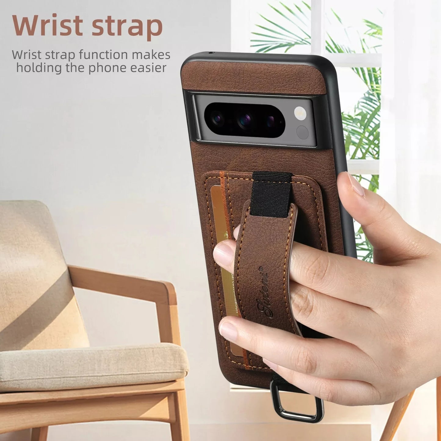 Wallet Case for Google Pixel 9 Pro 8 7 6 Pro Elastic Wrist Strap Kickstand Card Slots Holder Back Cover for Pixel 8A 7A 6A