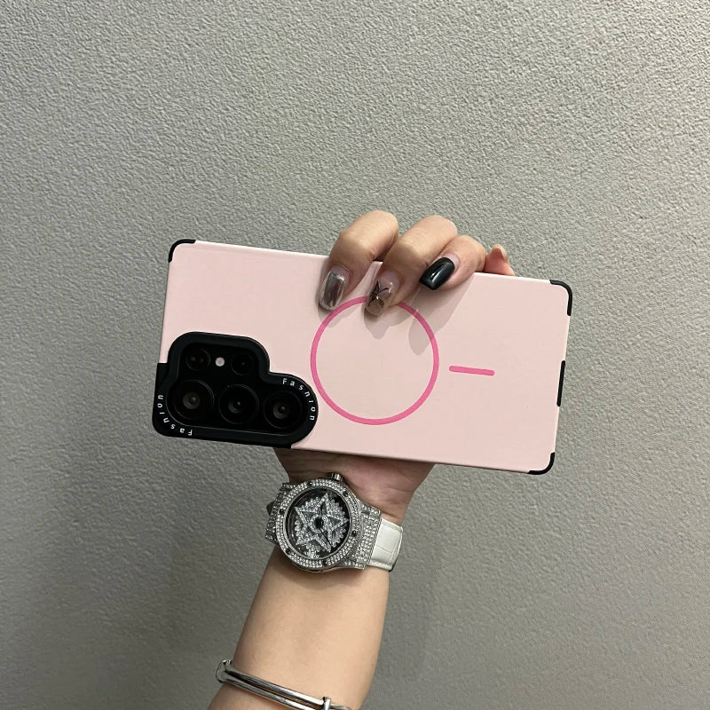 Pure Colour Fine Ring Magnetic Suction Liquid Lanyard Case for Samsung S22 S23 S24 S25 Ultra S25 Plus S25 Frame Printing Cover