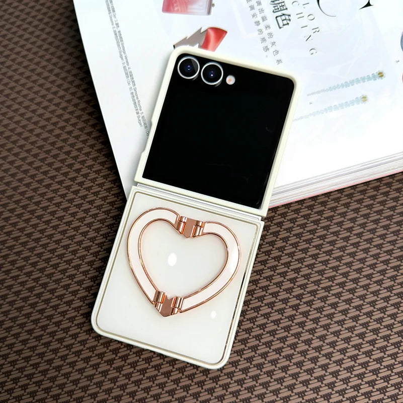 Acrylic Love Bracket Finger Ring Holder Phone Case For Samsung Galaxy Z Flip 7 flip7 Slim Protection Cover