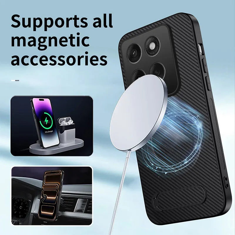 Luxury Carbon Fiber Texture Magnetic Case For Motorola Moto Edge 70 60S 50 Neo Ultra Fusion Pro Anti-fall Foldable Stands Cover